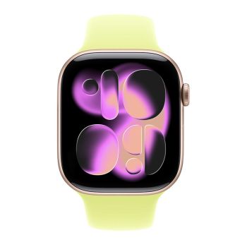 Apple Watch Series 11, 46 mm, Rose Gold Aluminum Neon Yellow Sport Band S/M